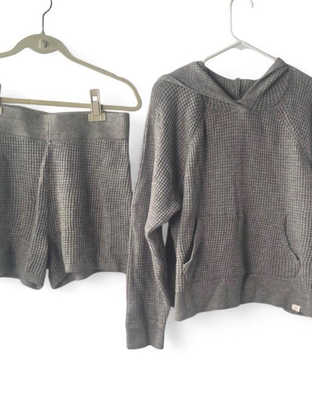 Celebrity Pink Light Gray Waffle Knit Hoodie & Shorts Set